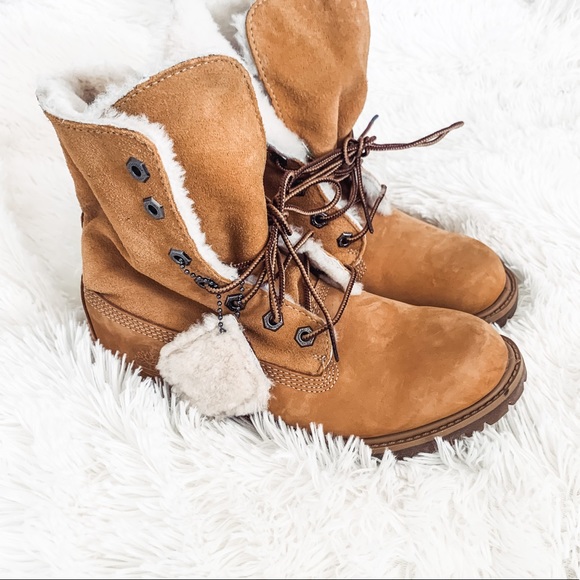 Timberland Shoes - Timberlands fuzzy fleece lined fold over boots